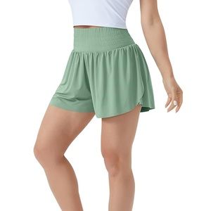 Women’s flowy running shorts. Lined with shorts under